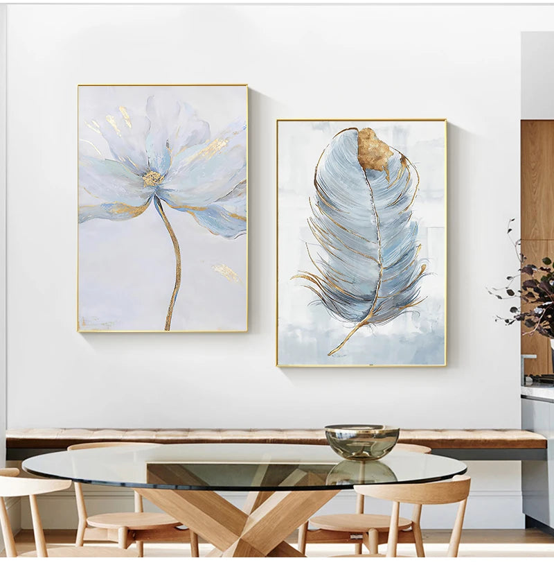 Simple Blue Floral Wall Art Fine Art Canvas Prints Modern Abstract Botanical Pictures For Living Room Bedroom Contemporary Home Decor