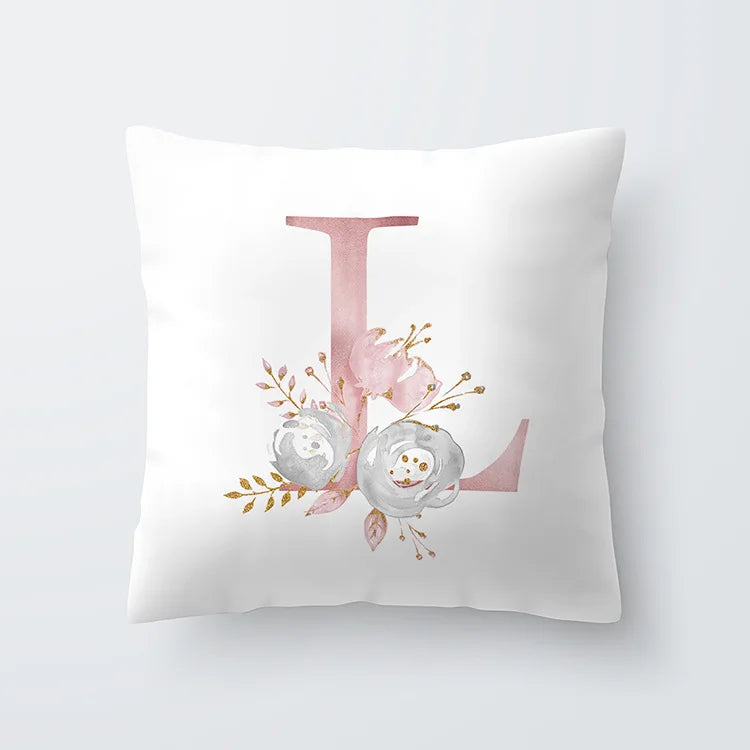 Pink Golden Floral Letter Cushion Case 45x45cm Cushion Cover For Living Room Sofa Throw Cushion Polyester Cotton Square Pillow Cases