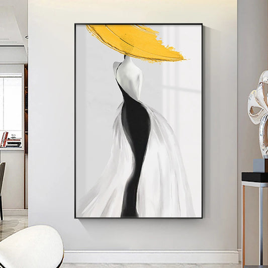 Black Dress Yellow Hat Fashion Figure Art Fine Art Canvas Prints Modern Abstract Salon Art For Living Room Bedroom Boutique Hotel Room Art Decor