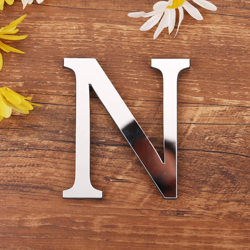 Self Adhesive 3d Silver Letter Wall Stickers Mirrored Acrylic Alphabet Signage Lettering For Living Room Kid's Room Birthday Party Creative DIY Home Decor