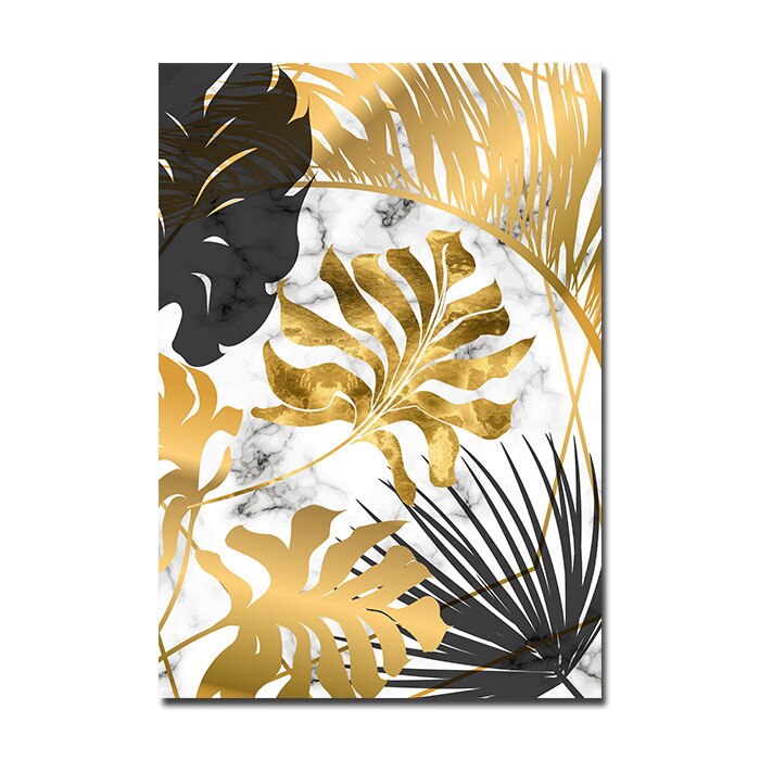 Nordic Tropical Gold Leaves Abstract Wall Art Posters Fine Art Canvas Prints Trendy Pictures For Modern Apartment Living Room Decor