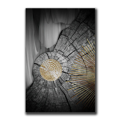 Golden Black Wood Tree Rings Wall Art Fine Art Canvas Prints Modern Abstract Pictures For Urban Loft Luxury Living Room Decor