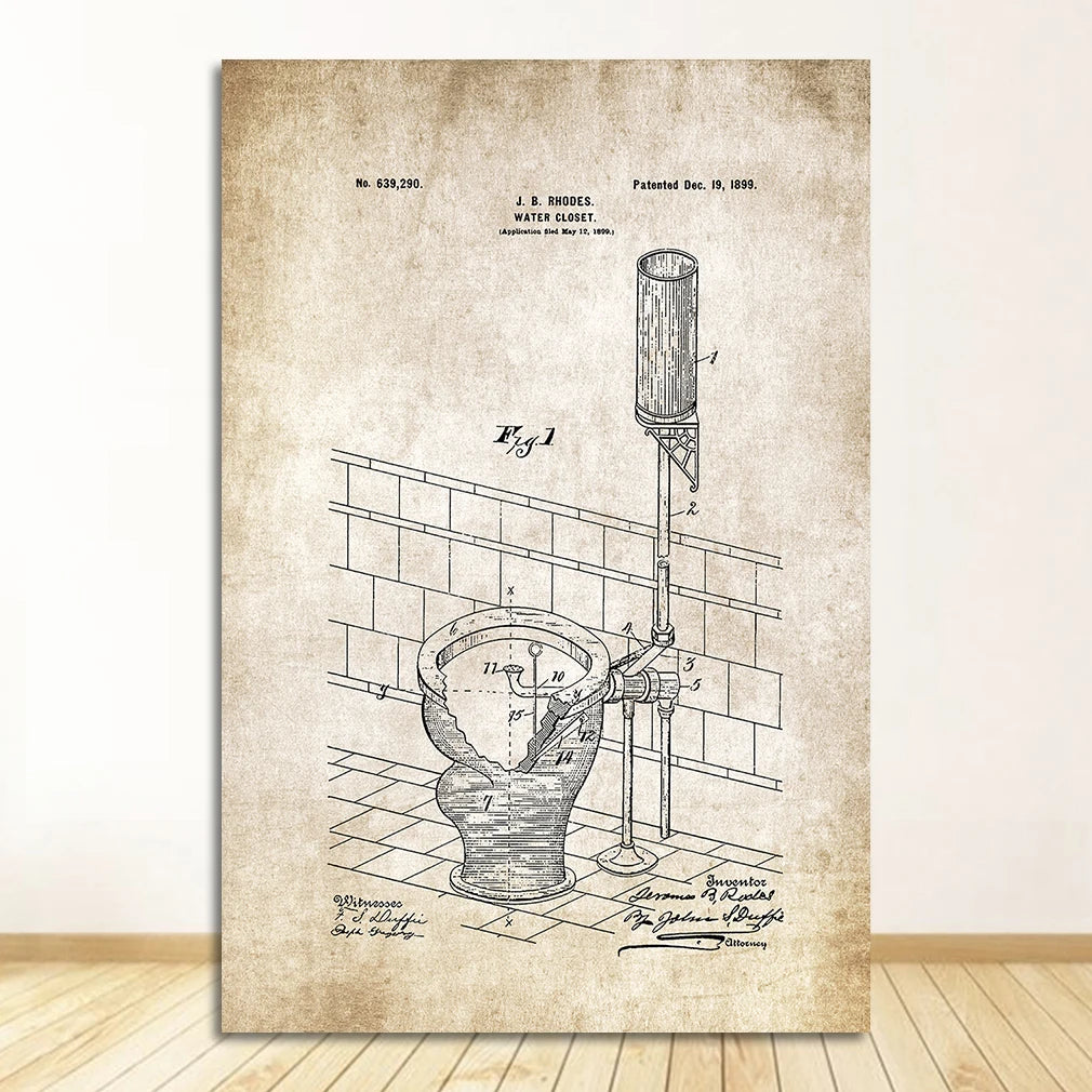 Loo Paper Bathroom Vintage Patent Poster Wall Art Beige Black Fine Art Canvas Prints Pictures For Bathroom Washroom Wall Decor