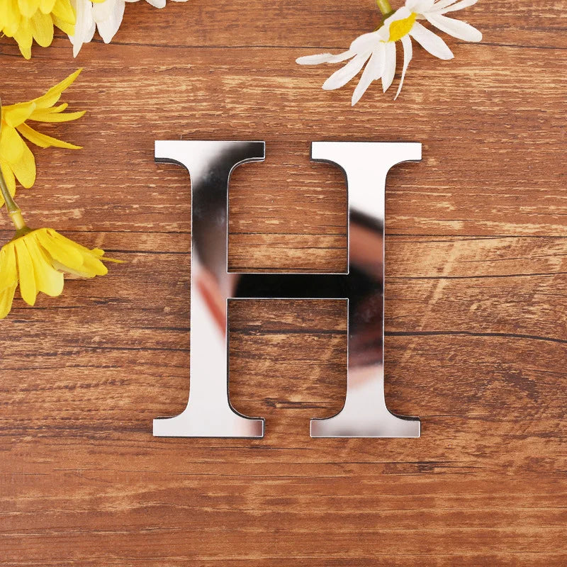 Self Adhesive 3d Silver Letter Wall Stickers Mirrored Acrylic Alphabet Signage Lettering For Living Room Kid's Room Birthday Party Creative DIY Home Decor