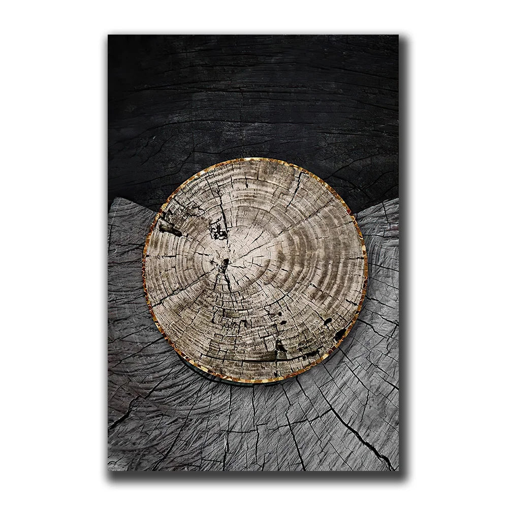 Golden Black Wood Tree Rings Wall Art Fine Art Canvas Prints Modern Abstract Pictures For Urban Loft Luxury Living Room Decor