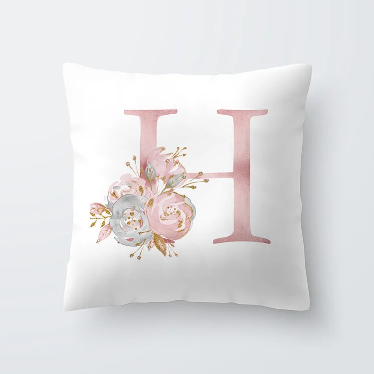 Pink Golden Floral Letter Cushion Case 45x45cm Cushion Cover For Living Room Sofa Throw Cushion Polyester Cotton Square Pillow Cases