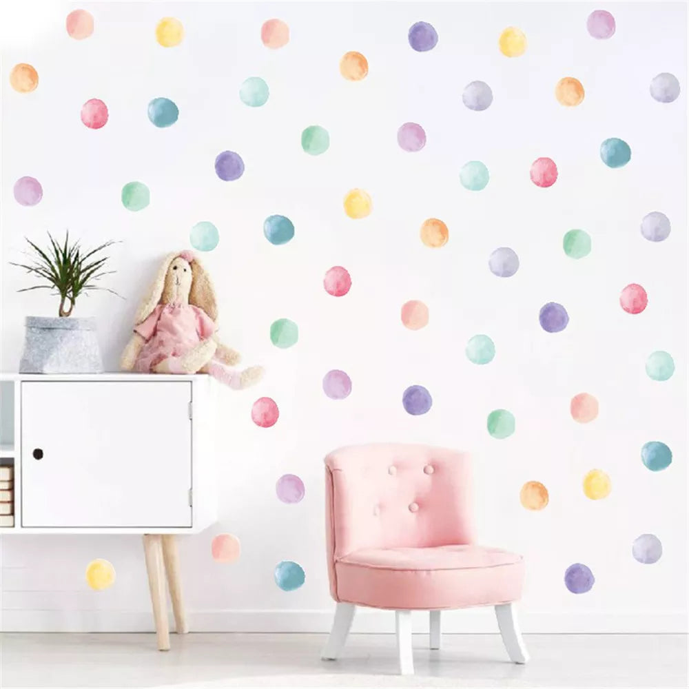 Colorful Hand Painted Polka Dots Wall Stickers For Nursery Room Removable Peel & Stick PVC Wall Decals For Kid's Room Creative DIY Home Decor