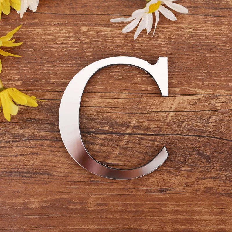 Self Adhesive 3d Silver Letter Wall Stickers Mirrored Acrylic Alphabet Signage Lettering For Living Room Kid's Room Birthday Party Creative DIY Home Decor