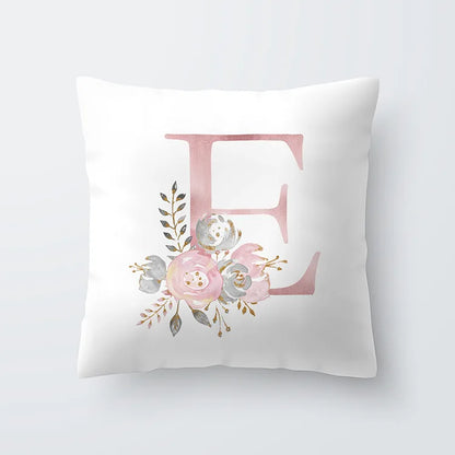 Pink Golden Floral Letter Cushion Case 45x45cm Cushion Cover For Living Room Sofa Throw Cushion Polyester Cotton Square Pillow Cases