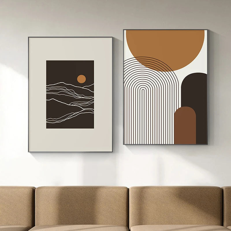 Abstract Geometric Sunrise Landscape Wall Art Fine Art Canvas Prints Line Art Minimalist Pictures For Modern Living Room Wall Decoration