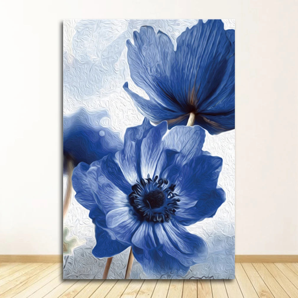 Vivid Blue Botanical Wall Art Fine Art Canvas Prints Modern Floral Pictures For Living Room Dining Room Bedroom Art Decor 2025