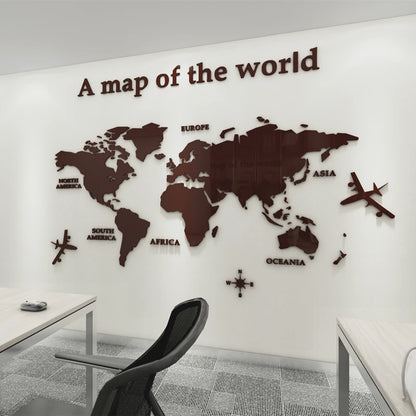 Map Of The World 3d Wall Mural Crystal Mirrored Acrylic World Map Wall Decal Sticker For Office Living Room Kid's Room Creative DIY Home Decor