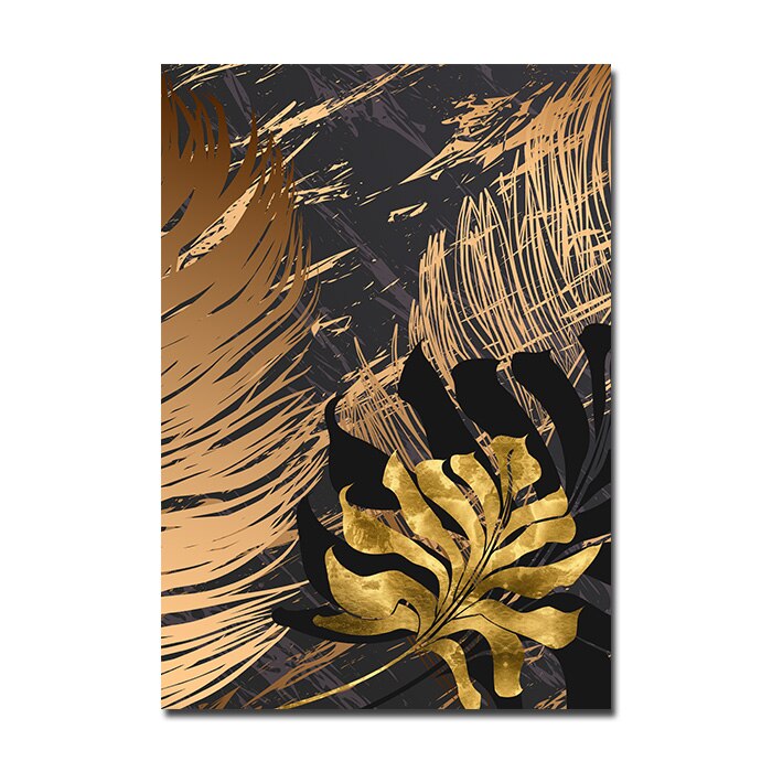 Nordic Tropical Gold Leaves Abstract Wall Art Posters Fine Art Canvas Prints Trendy Pictures For Modern Apartment Living Room Decor