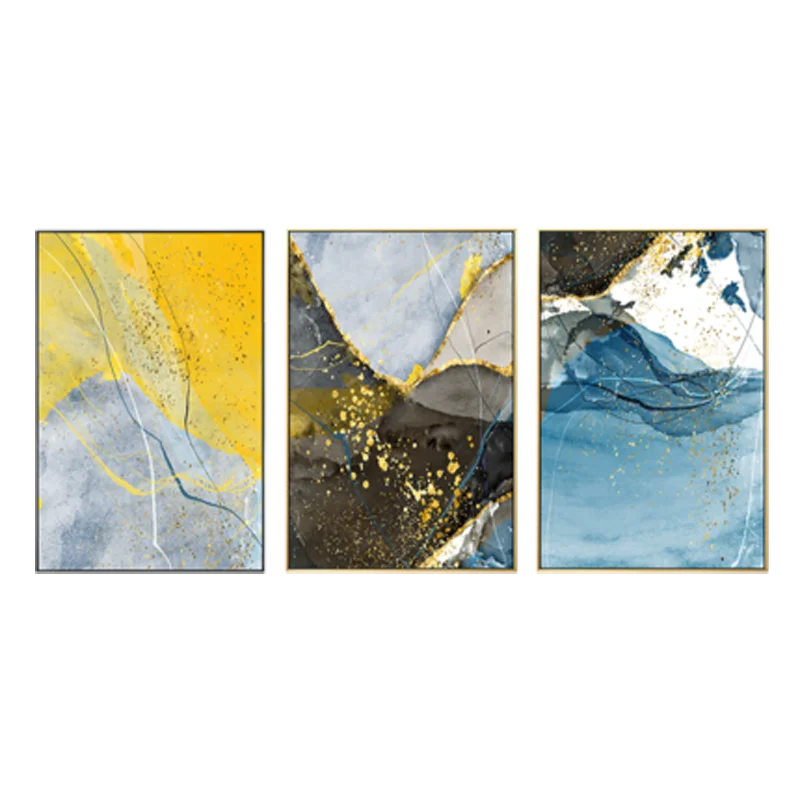 Abstract Blue Yellow Gray Marble Print Wall Art Fine Art Canvas Prints Pictures For Modern Apartment Living Room Home Office Art Decor