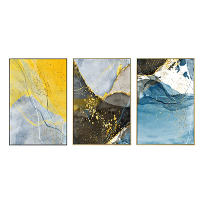 Abstract Blue Yellow Gray Marble Print Wall Art Fine Art Canvas Prints Pictures For Modern Apartment Living Room Home Office Art Decor