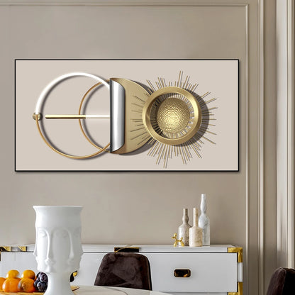 Modern Abstract Golden Sun Moon Wall Art Fine Art Canvas Prints 3d Visual Geometric Pictures For Luxury Loft Penthouse Home Office Decor