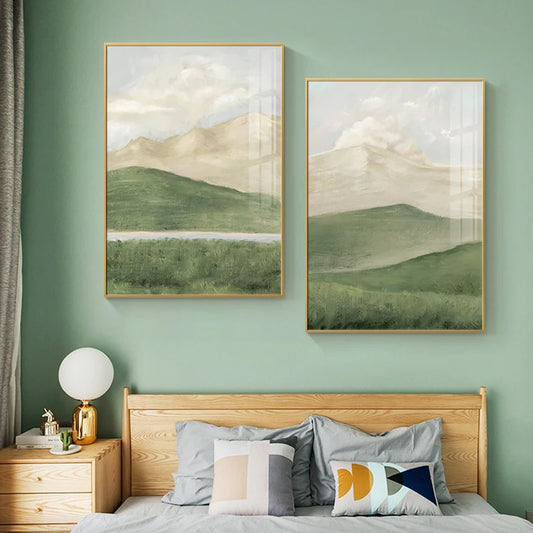 Green Mountain Clouds Wall Art Fine Art Canvas Prints Modern Abstract Paintings Pictures For Living Room Bedroom Dining Room Home Office Decor