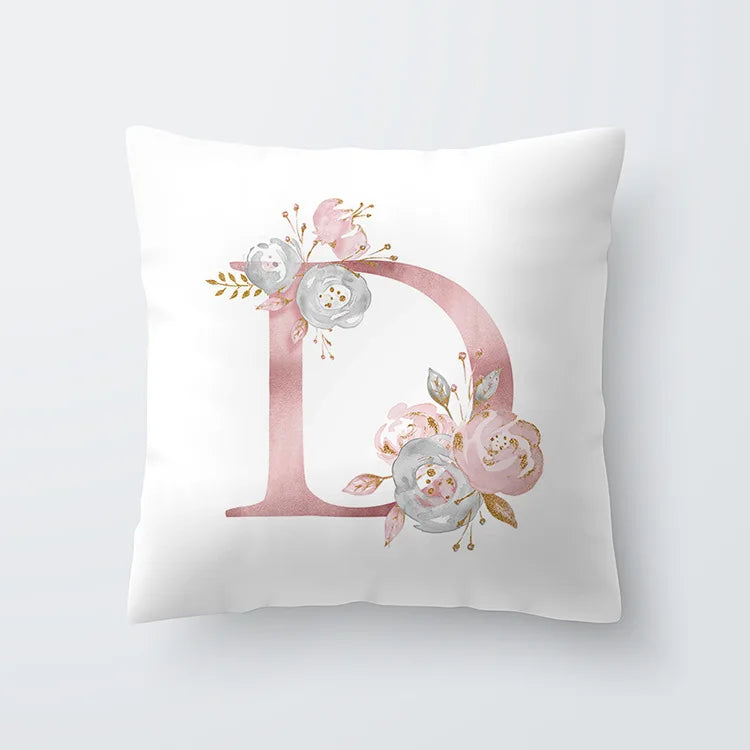 Pink Golden Floral Letter Cushion Case 45x45cm Cushion Cover For Living Room Sofa Throw Cushion Polyester Cotton Square Pillow Cases