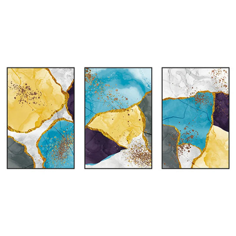 Abstract Blue Yellow Gray Marble Print Wall Art Fine Art Canvas Prints Pictures For Modern Apartment Living Room Home Office Art Decor