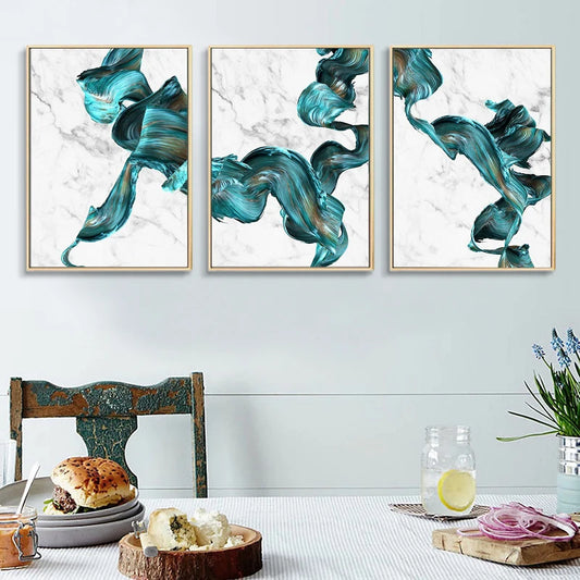 Modern Abstract Flowing Jade Silk Wall Art Fine Art Canvas Prints Auspicious Pictures For Luxury Living Room Kitchen Dining Room Hotel Room Art Decor