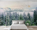 Misty Forest Landscape Wall Mural Big Format Printed Nordic Wallcovering Wallpaper For Modern Living Room Creative Home Office Wall Decoration