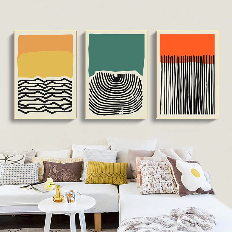 Modern Color Block Abstract Line Art Wall Art Fine Art Canvas Prints Colorful Pictures For Modern Apartment Living Room Home Office Art Decor