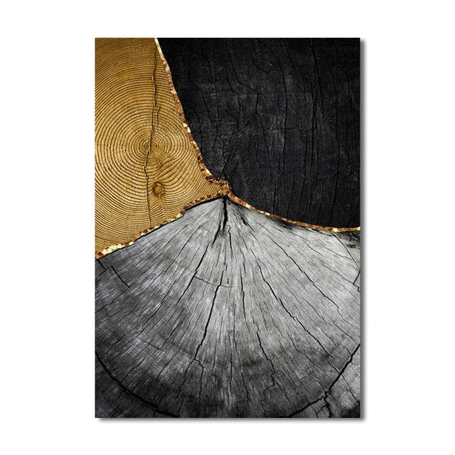 Golden Black Wood Tree Rings Wall Art Fine Art Canvas Prints Modern Abstract Pictures For Urban Loft Luxury Living Room Decor