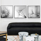 Delicate Dandelion Minimalist Black White Wall Art Fine Art Canvas Prints Square Format Pictures For Simple Living Room Bedroom Art Decor