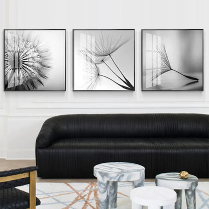 Delicate Dandelion Minimalist Black White Wall Art Fine Art Canvas Prints Square Format Pictures For Simple Living Room Bedroom Art Decor