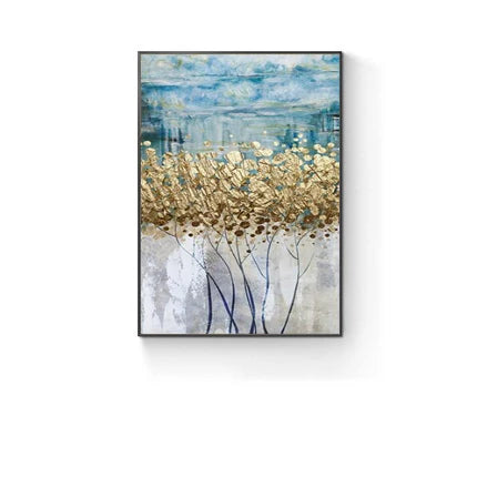 Abstract Blue Golden Money Tree Wall Art Fine Art Canvas Print Auspicious Pictures For Living Room Foyer Light Luxury Art For Modern Interiors