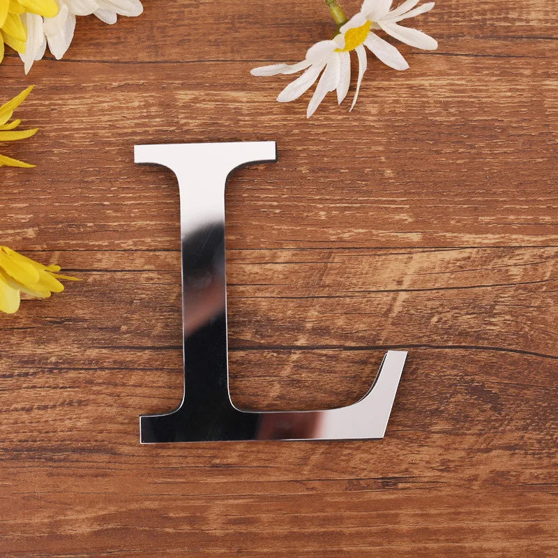 Self Adhesive 3d Silver Letter Wall Stickers Mirrored Acrylic Alphabet Signage Lettering For Living Room Kid's Room Birthday Party Creative DIY Home Decor
