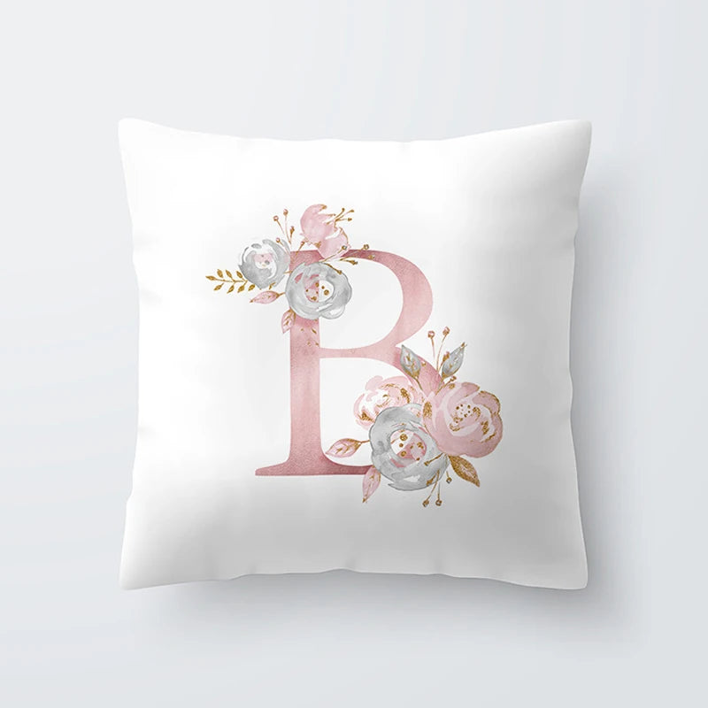 Pink Golden Floral Letter Cushion Case 45x45cm Cushion Cover For Living Room Sofa Throw Cushion Polyester Cotton Square Pillow Cases