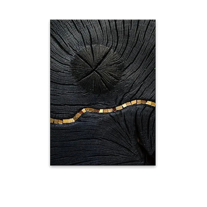 Golden Black Wood Tree Rings Wall Art Fine Art Canvas Prints Modern Abstract Pictures For Urban Loft Luxury Living Room Decor