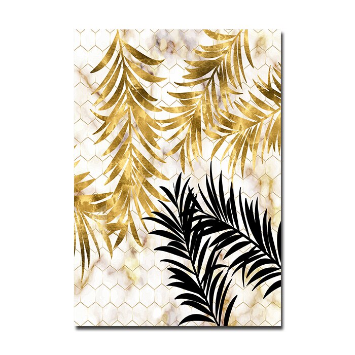 Nordic Tropical Gold Leaves Abstract Wall Art Posters Fine Art Canvas Prints Trendy Pictures For Modern Apartment Living Room Decor