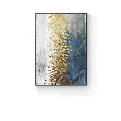 Abstract Blue Golden Money Tree Wall Art Fine Art Canvas Print Auspicious Pictures For Living Room Foyer Light Luxury Art For Modern Interiors