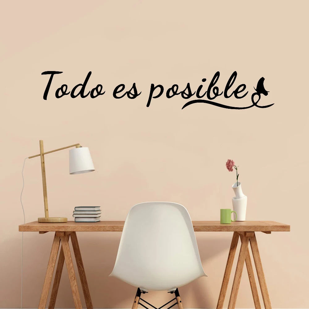 Todo Es Posible Inspirational Spanish Phrase Quote Wall Sticker Everything Is Possible Wall Decal Removable Peel and Stick Creative DIY Home Decor