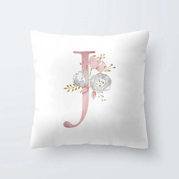 Pink Golden Floral Letter Cushion Case 45x45cm Cushion Cover For Living Room Sofa Throw Cushion Polyester Cotton Square Pillow Cases