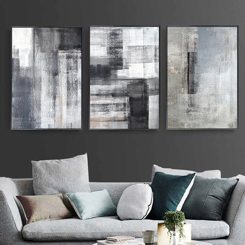 Black White Grey Urban Abstract Wall Art Fine Art Canvas Prints Pictures For Loft Apartment Living Room Dining Room Foyer Art For Modern Living