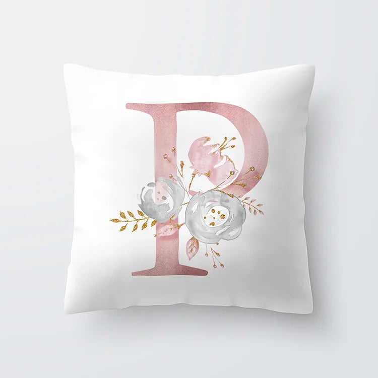 Pink Golden Floral Letter Cushion Case 45x45cm Cushion Cover For Living Room Sofa Throw Cushion Polyester Cotton Square Pillow Cases