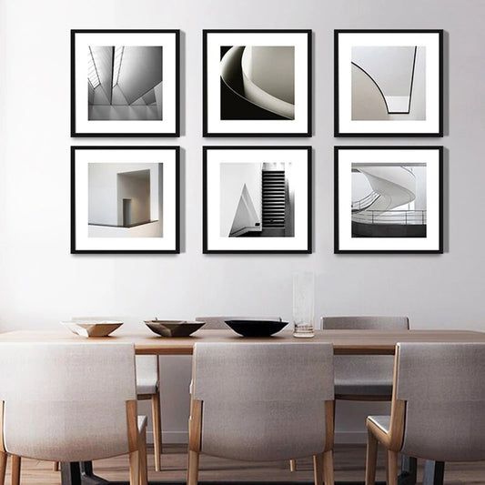 Abstract Black & White Architectural Geometry Wall Art Square Format Canvas Prints Minimalist Pictures For Living Room Study Home Office Decor