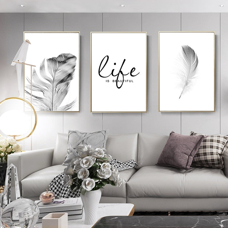 Life Is Beautiful Inspirational Wall Art Black White Fine Art Canvas Prints Simple Nature Pictures For Living Room Bedroom Home Office Decor