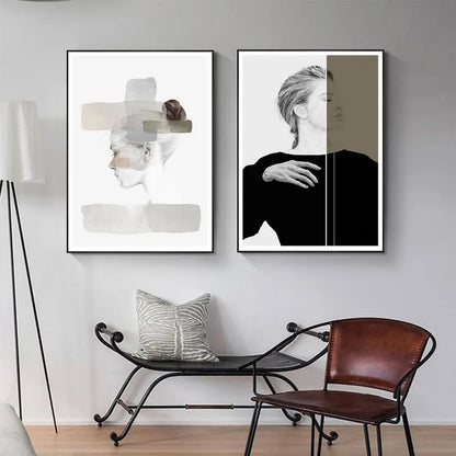 Black White Abstract Portrait Lifestyle Letter Wall Art Fine Art Canvas Print Fashion Pictures For Bedroom Living Room Hotel Room Art Decor
