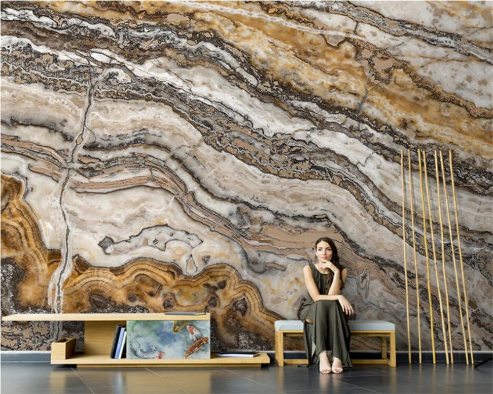 Nordic Marble Pattern Large Format Wall Mural Wallcovering Big Size Art Decor Wallpaper For Living Room TV Background Art For Living Room