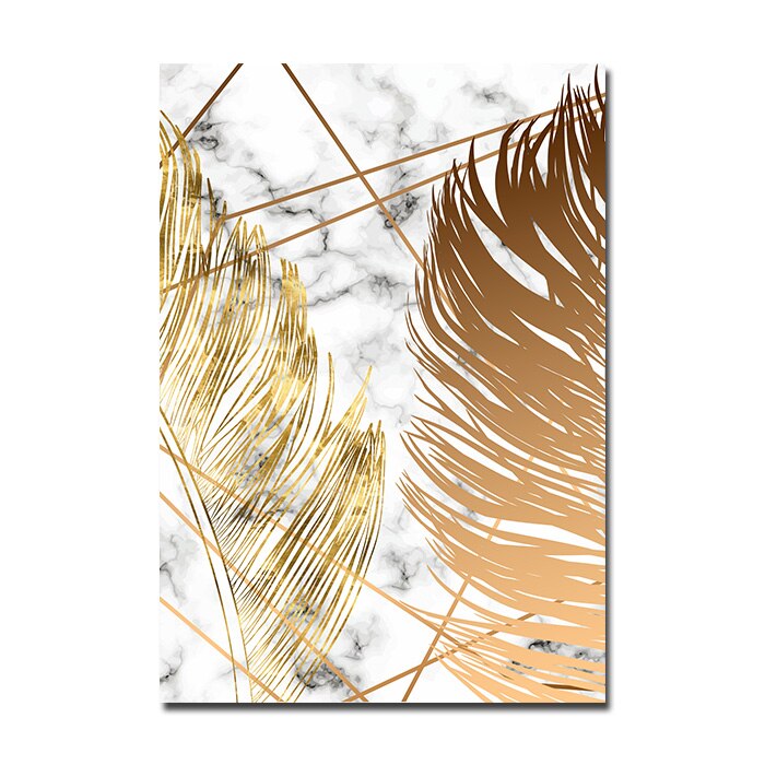 Nordic Tropical Gold Leaves Abstract Wall Art Posters Fine Art Canvas Prints Trendy Pictures For Modern Apartment Living Room Decor