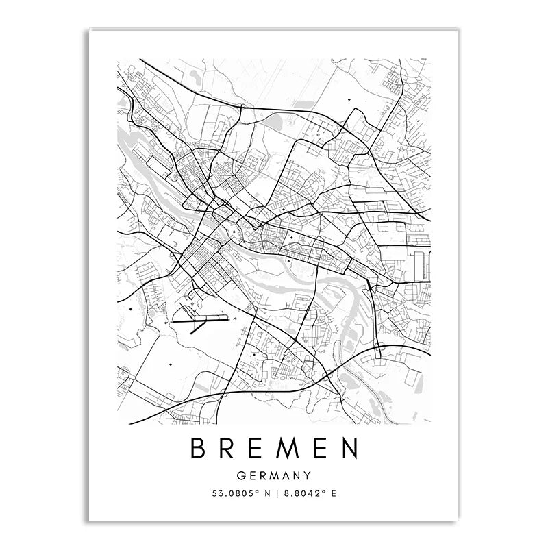 London Paris Amsterdam City Maps Wall Art Fine Art Canvas Print CUSTOM City Map Picture Minimalist Black White Nordic Style Home Office Interior Decor