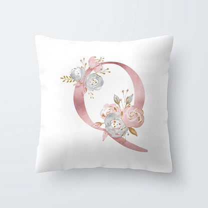 Pink Golden Floral Letter Cushion Case 45x45cm Cushion Cover For Living Room Sofa Throw Cushion Polyester Cotton Square Pillow Cases