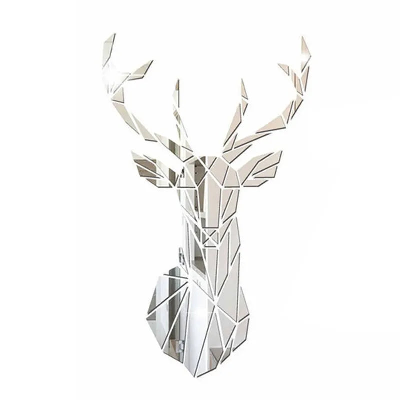 3D Geometric Nordic Deer Head Polished Acrylic Mirror Wall Sticker Decal Removable Creative DIY Wall Mural For Kitchen Living Room Entrance Hall Home Office Wall Decor