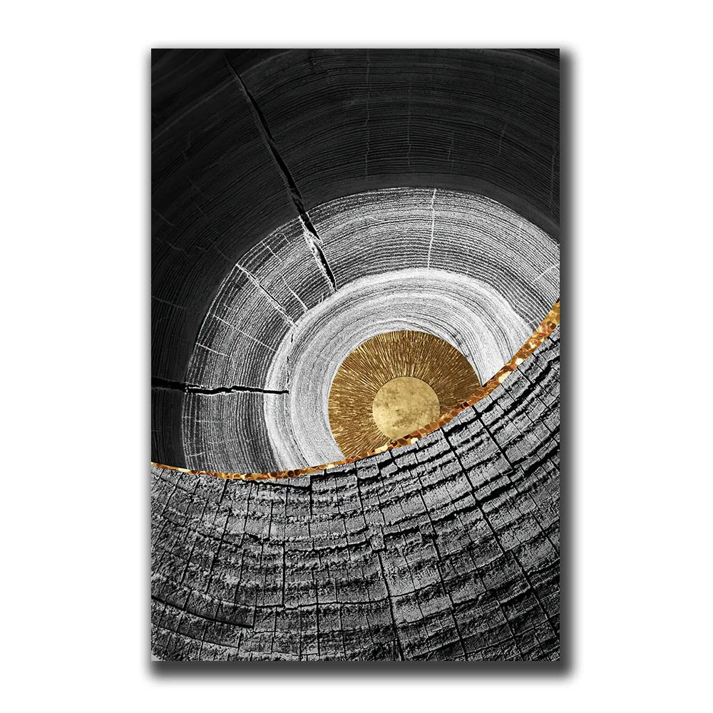 Golden Black Wood Tree Rings Wall Art Fine Art Canvas Prints Modern Abstract Pictures For Urban Loft Luxury Living Room Decor