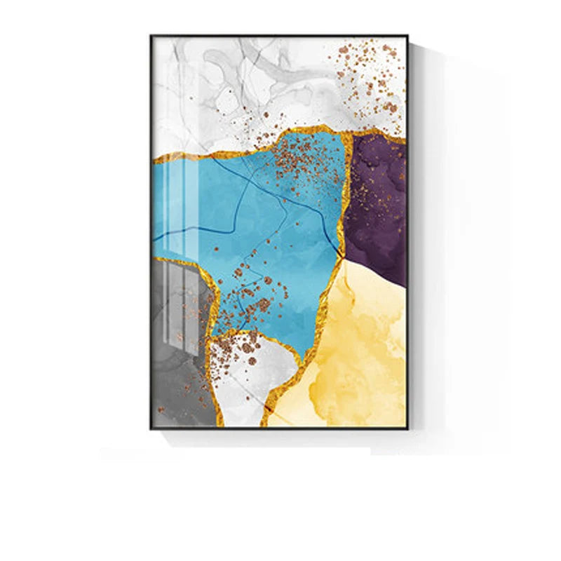 Abstract Blue Yellow Gray Marble Print Wall Art Fine Art Canvas Prints Pictures For Modern Apartment Living Room Home Office Art Decor