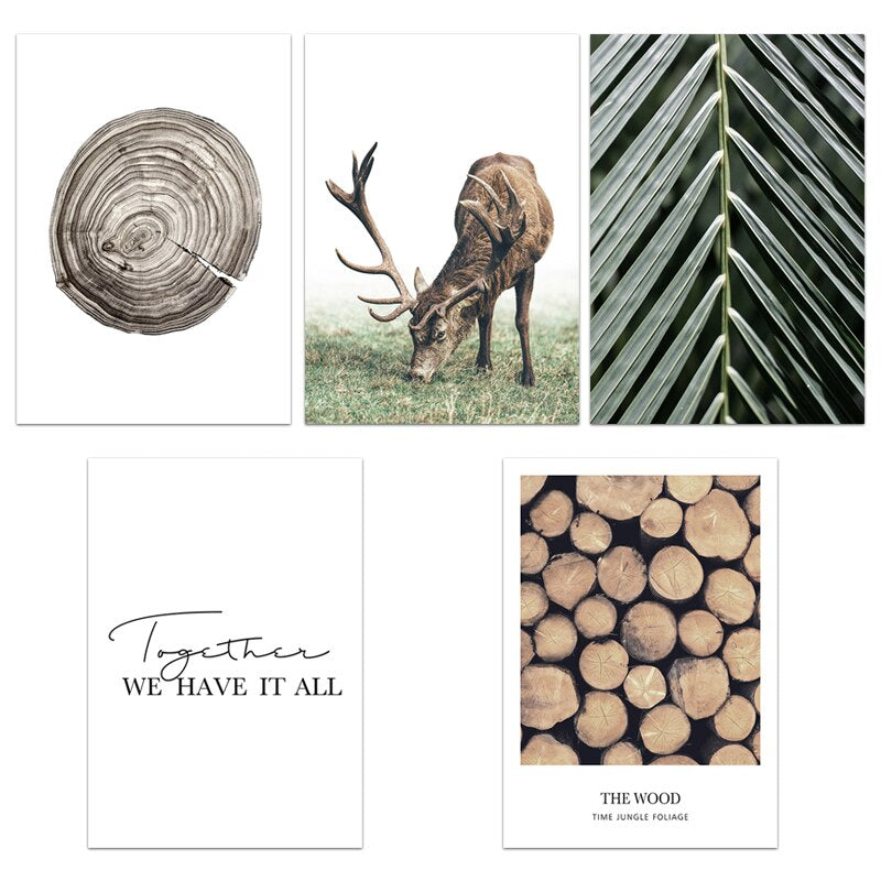Scandinavian Forest Landscape Wall Art Fine Art Rustic Nordic Nature Tree Rings Deer Canvas Wood Prints Minimalist Pictures For Modern Country Home Decor